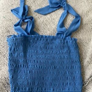 Blue Smocked Tank Top with Tie Straps